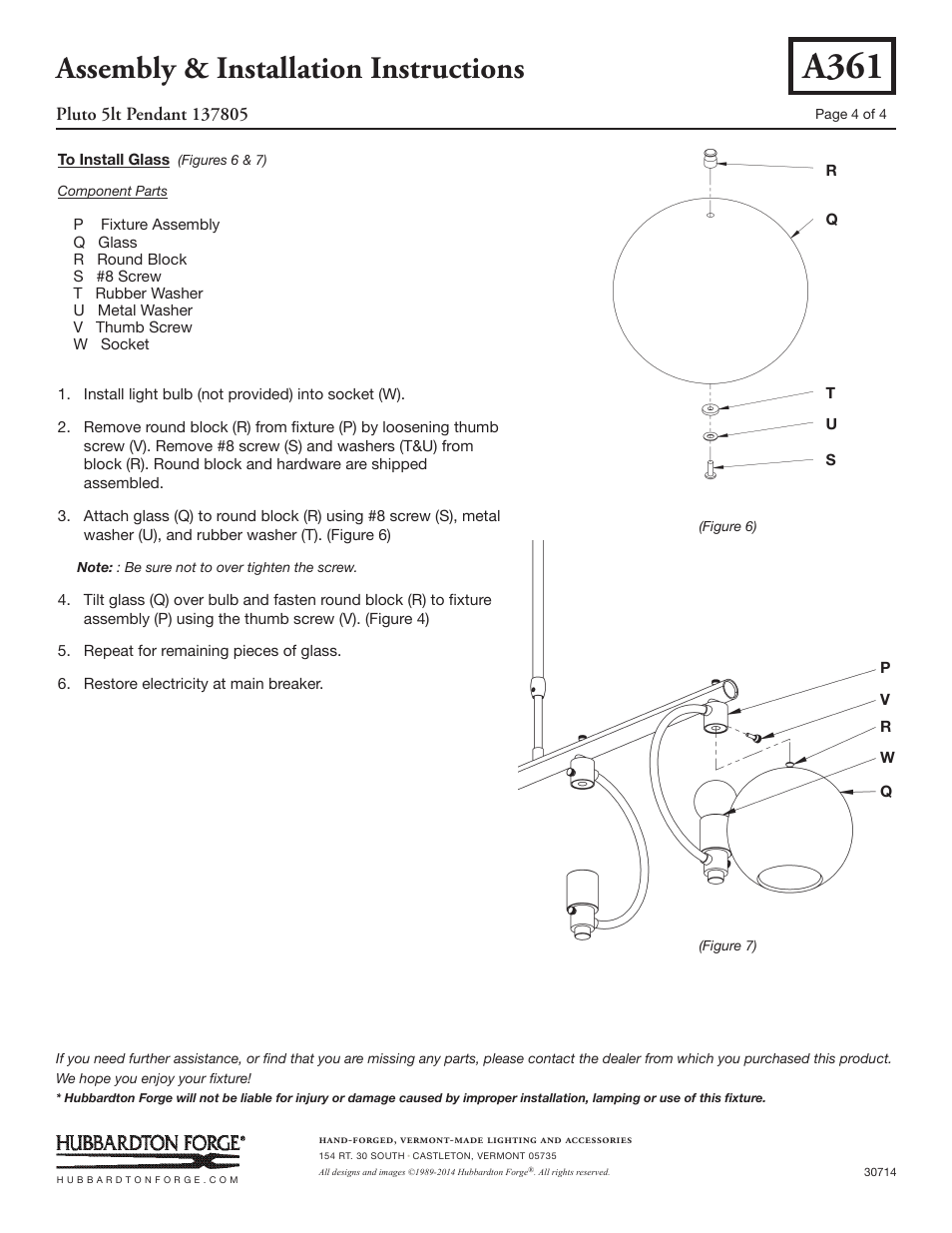 A361, Assembly & installation instructions | Hubbardton Forge 137805 User Manual | Page 4 / 4