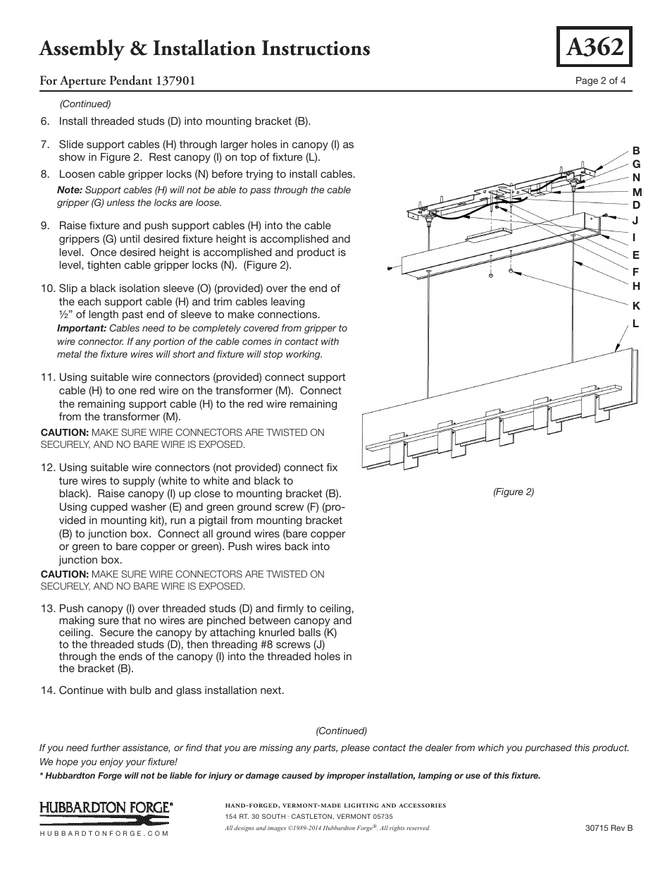 A362, Assembly & installation instructions | Hubbardton Forge 137901 User Manual | Page 2 / 4