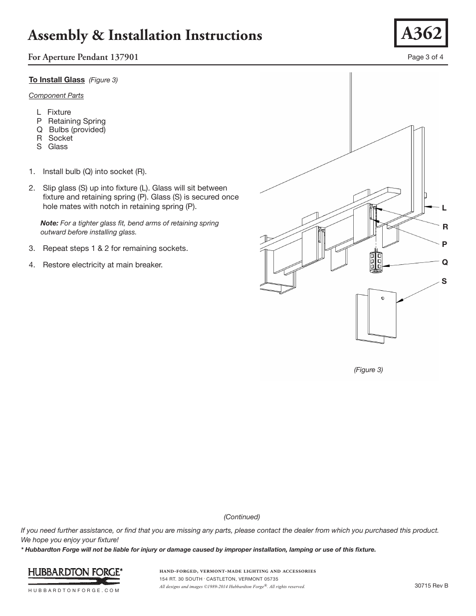 A362, Assembly & installation instructions | Hubbardton Forge 137901 User Manual | Page 3 / 4