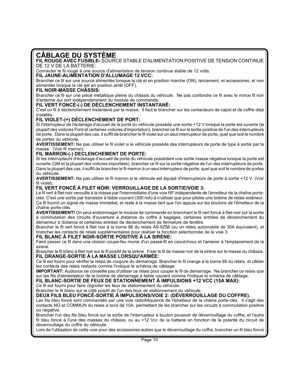 Câblage du système | Audiovox APS-35-CL User Manual | Page 10 / 19