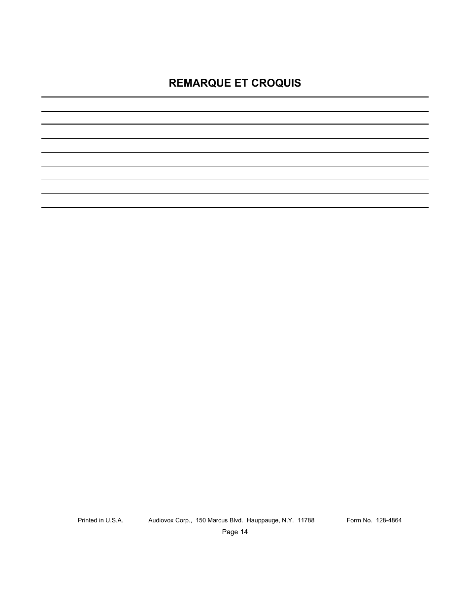 Remarque et croquis | Audiovox APS-35-CL User Manual | Page 13 / 19