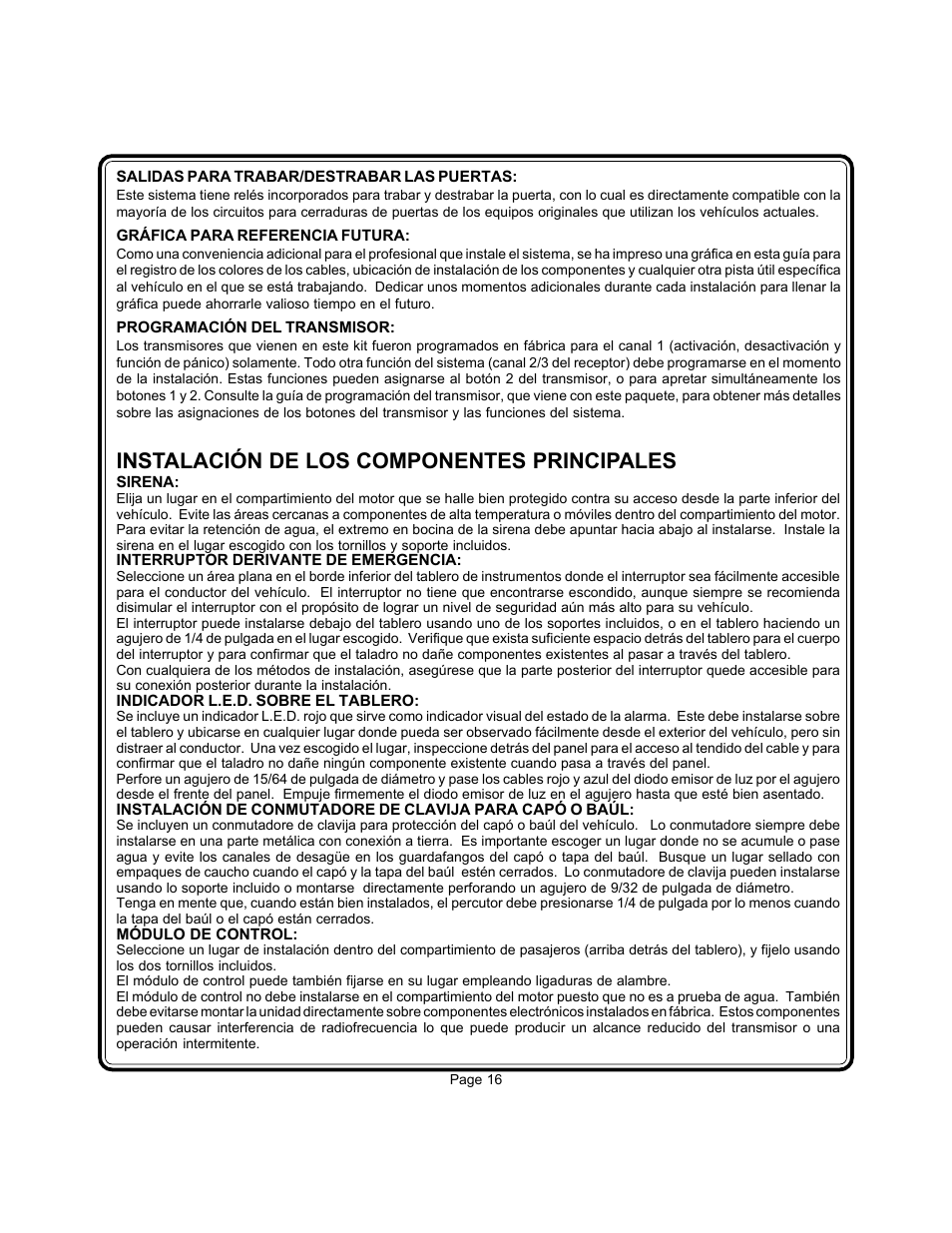 Instalación de los componentes principales | Audiovox APS-35-CL User Manual | Page 15 / 19