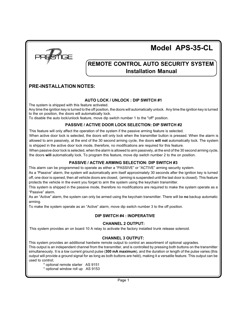 Model aps-35-cl | Audiovox APS-35-CL User Manual | Page 2 / 19