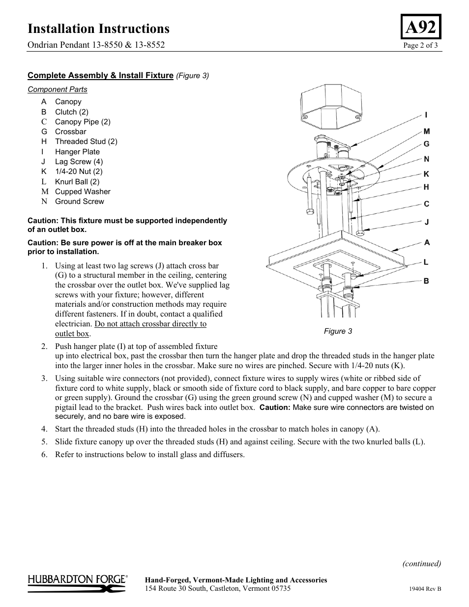 Installation instructions | Hubbardton Forge 138552 User Manual | Page 2 / 3