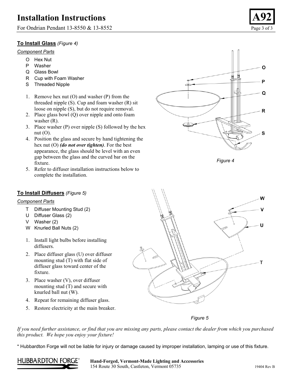 Installation instructions | Hubbardton Forge 138552 User Manual | Page 3 / 3