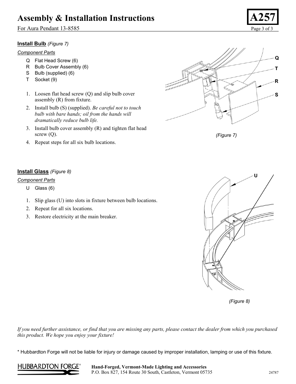 A257, Assembly & installation instructions | Hubbardton Forge 138585 User Manual | Page 3 / 3