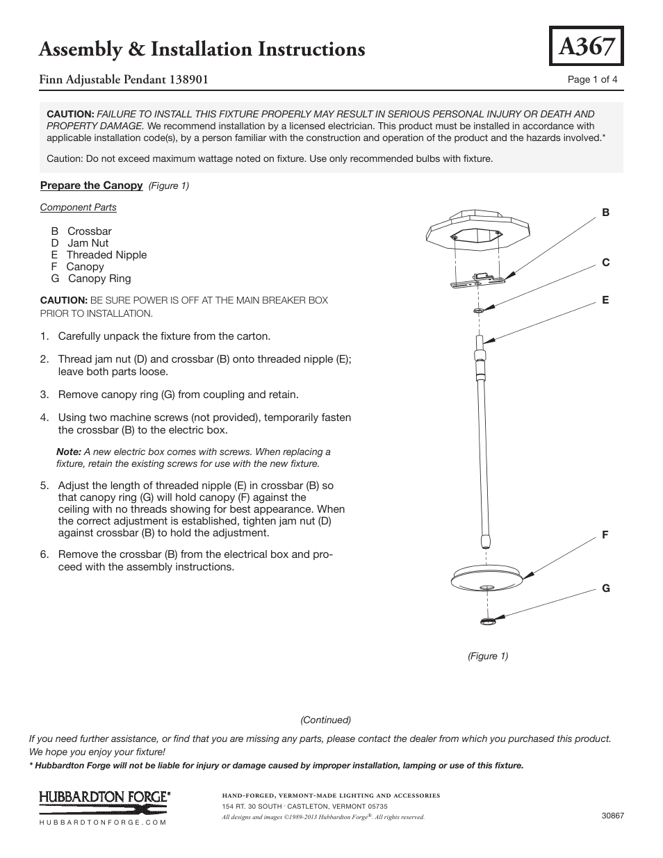 Hubbardton Forge 138901 User Manual | 4 pages