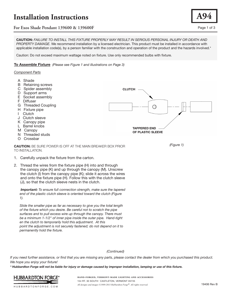 Hubbardton Forge 139600 User Manual | 3 pages