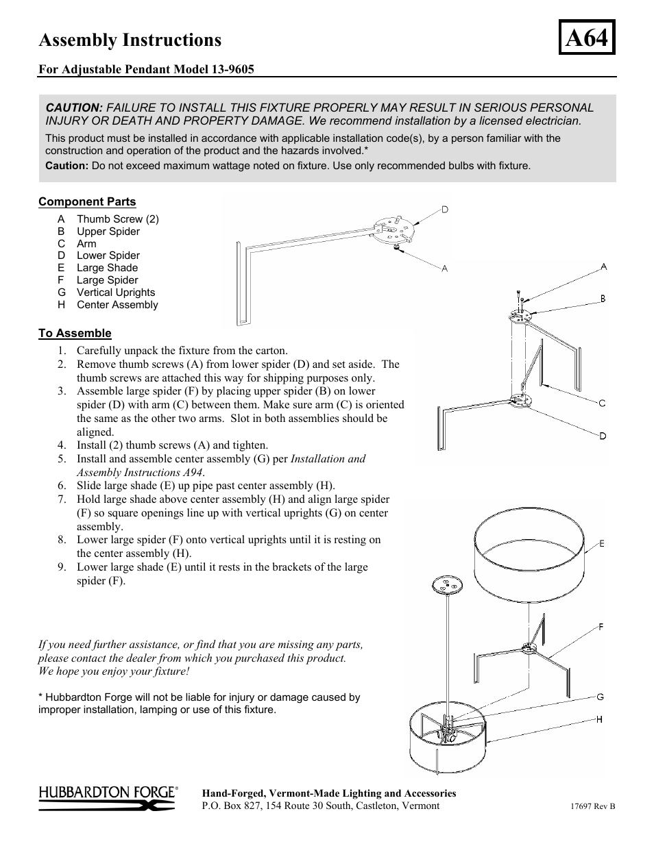 Hubbardton Forge 139605 User Manual | 1 page