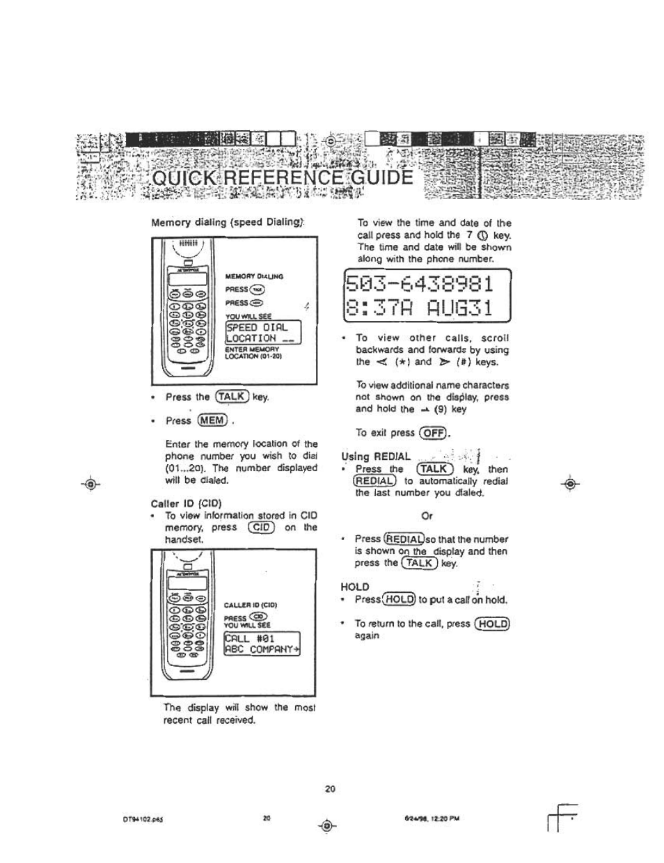 Caller 10 (cio), 5ti3”6438981 7fi fiug31 | Audiovox DT 941 CI User Manual | Page 22 / 48