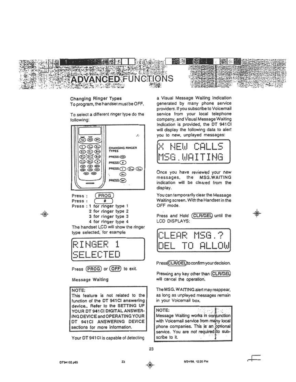 Rihger 1 selected, И nei.i.i calls risi3.ulflitin6, Ulerr г1уз del to allow | Calls risi3.ulflitin6, Nei.i.i | Audiovox DT 941 CI User Manual | Page 25 / 48