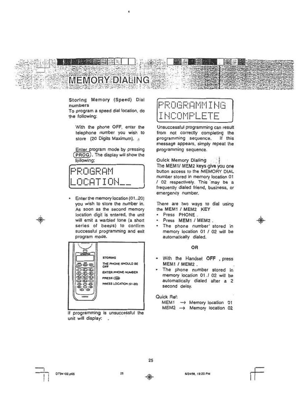 Program locati0n, Prugramming ihcoriplete | Audiovox DT 941 CI User Manual | Page 27 / 48