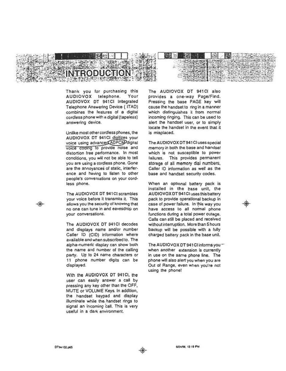 1шв00шщ10м | Audiovox DT 941 CI User Manual | Page 3 / 48