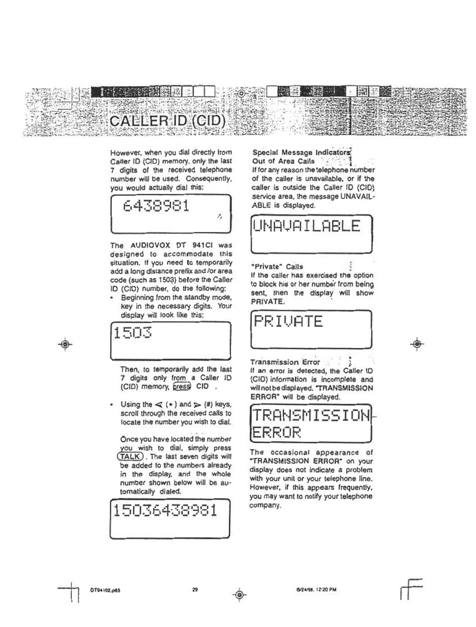 Friufite, Transmission error | Audiovox DT 941 CI User Manual | Page 31 / 48
