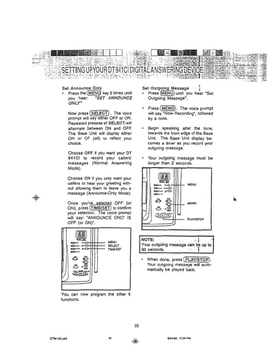 Functions, 0tt*i« 1я1 1гмрч | Audiovox DT 941 CI User Manual | Page 34 / 48