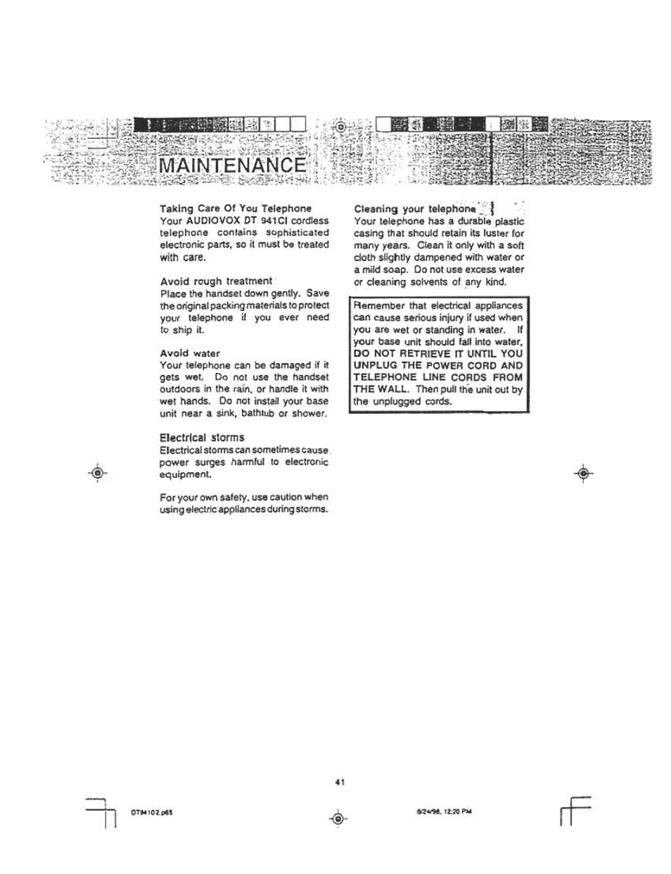 El«ctrical storms | Audiovox DT 941 CI User Manual | Page 43 / 48