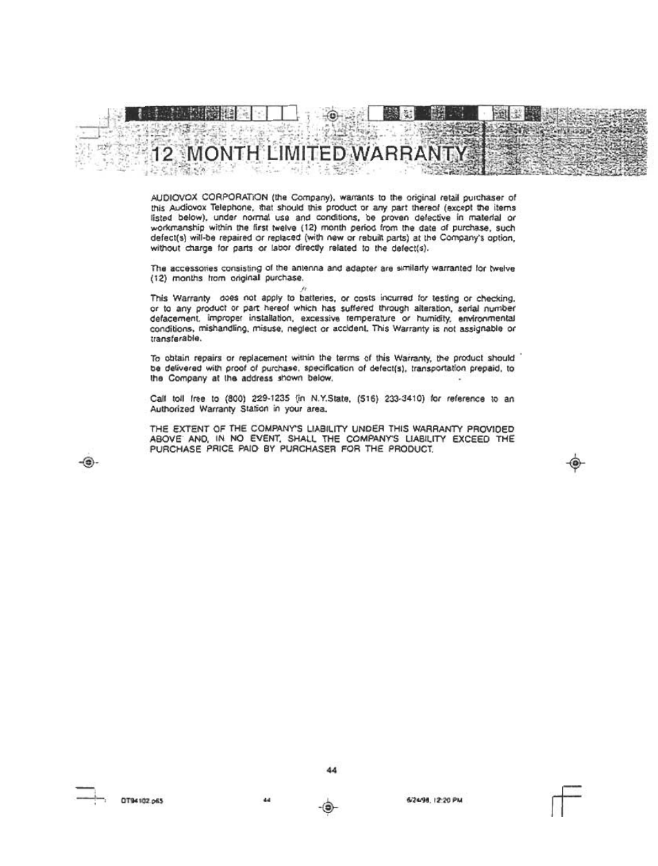 Í^^oñtk límited, I lit'r, Г ...-■î's.i*'■.' ■■ ■ ■■ ’ .-=ríí ■ ’ ■’'■i.'fkss | Audiovox DT 941 CI User Manual | Page 46 / 48