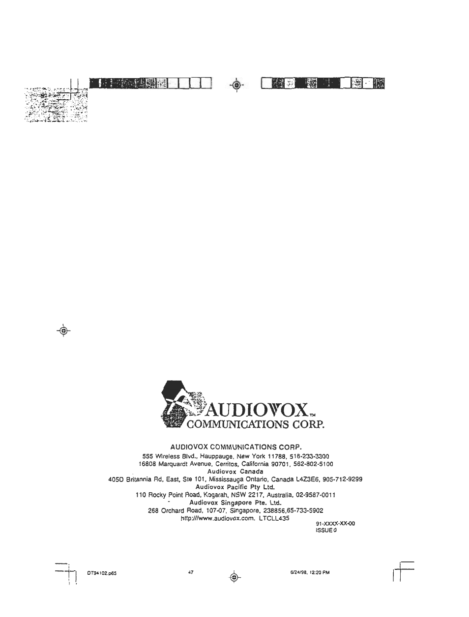 Communications corp, Audiotox | Audiovox DT 941 CI User Manual | Page 48 / 48