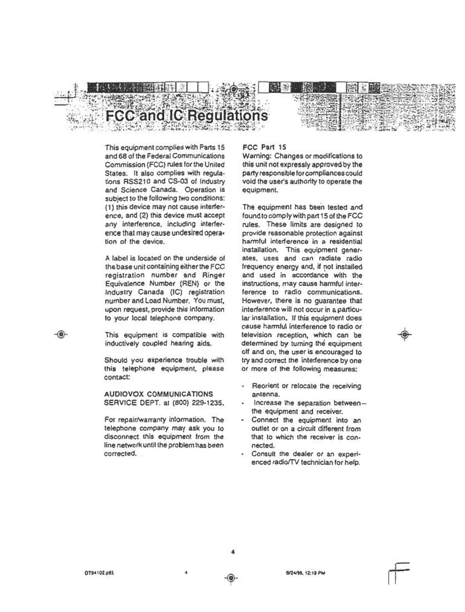 S.r v ití'! fcgí^andilgiregüiations | Audiovox DT 941 CI User Manual | Page 6 / 48