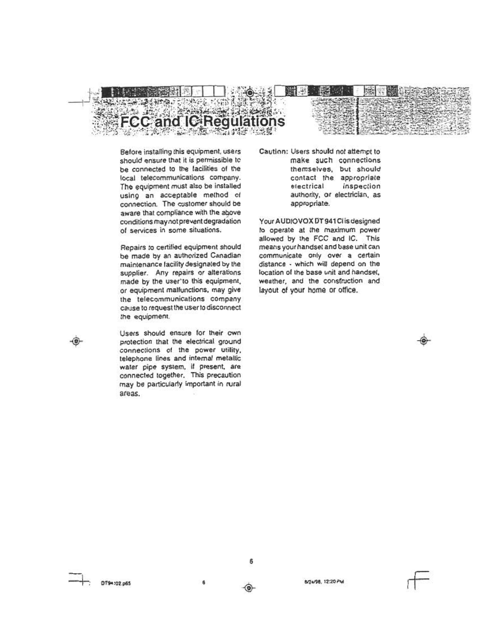 Areas, Crt94lûî.ffii | Audiovox DT 941 CI User Manual | Page 8 / 48