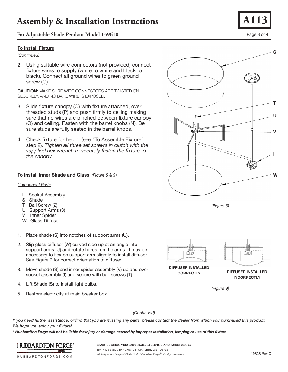 A113, Assembly & installation instructions | Hubbardton Forge 139610 User Manual | Page 3 / 4
