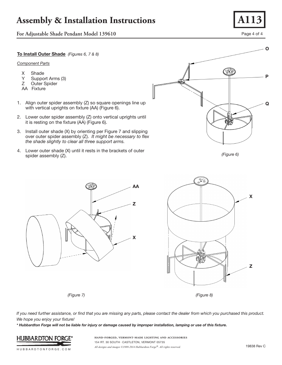 A113, Assembly & installation instructions | Hubbardton Forge 139610 User Manual | Page 4 / 4