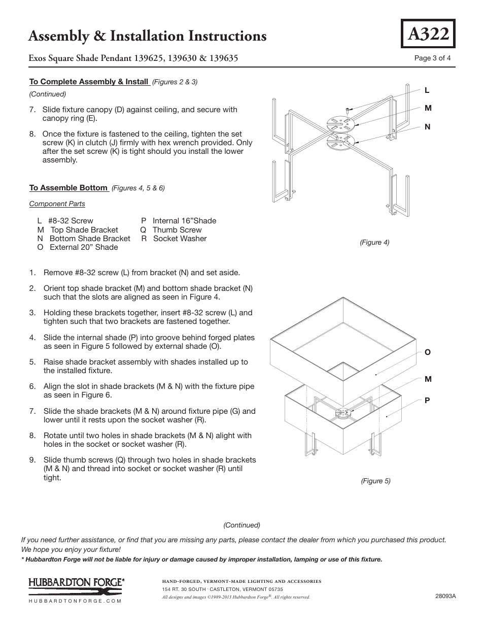 A322, Assembly & installation instructions | Hubbardton Forge 139635 User Manual | Page 3 / 4