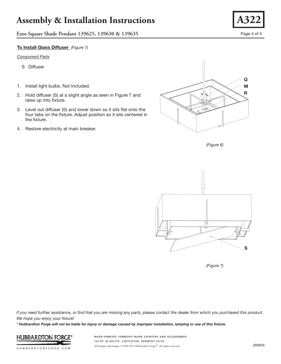 A322, Assembly & installation instructions | Hubbardton Forge 139635 User Manual | Page 4 / 4