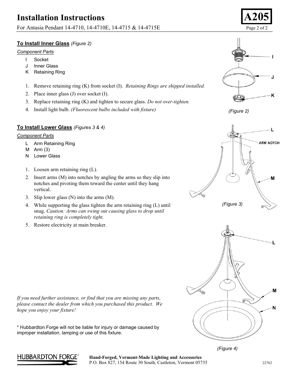 A205, Installation instructions | Hubbardton Forge 144710 User Manual | Page 2 / 2