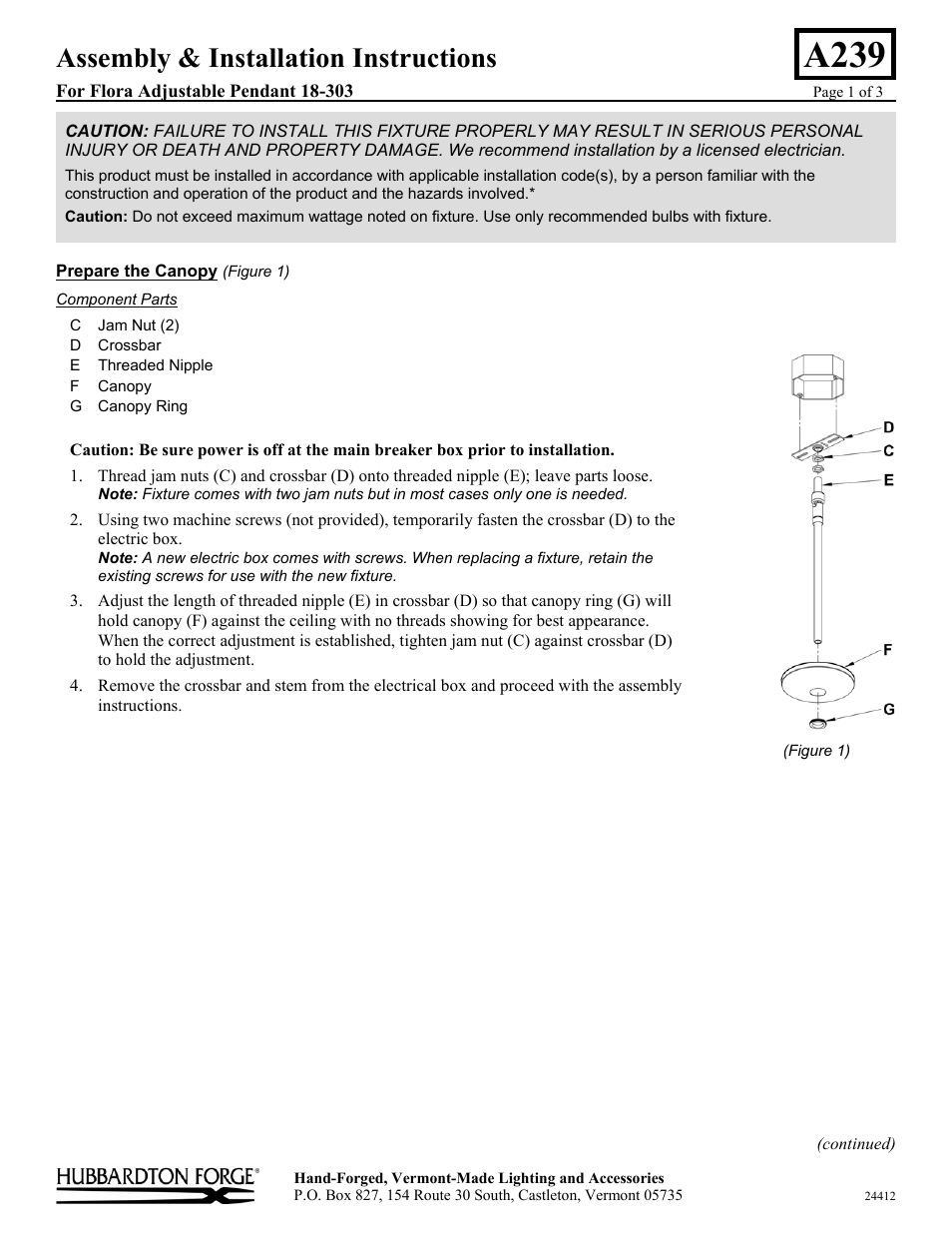 Hubbardton Forge 18303 User Manual | 3 pages