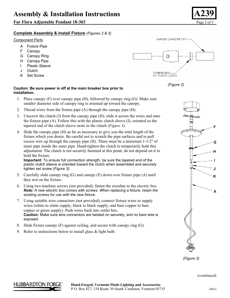 A239, Assembly & installation instructions | Hubbardton Forge 18303 User Manual | Page 2 / 3