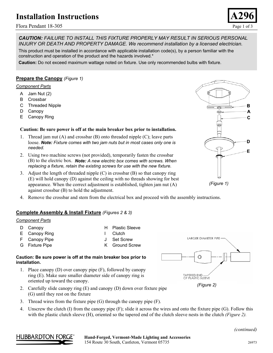 Hubbardton Forge 18305 User Manual | 3 pages