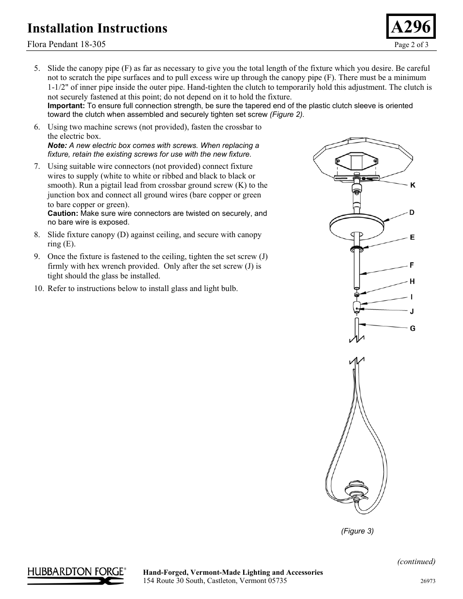 A296, Installation instructions | Hubbardton Forge 18305 User Manual | Page 2 / 3