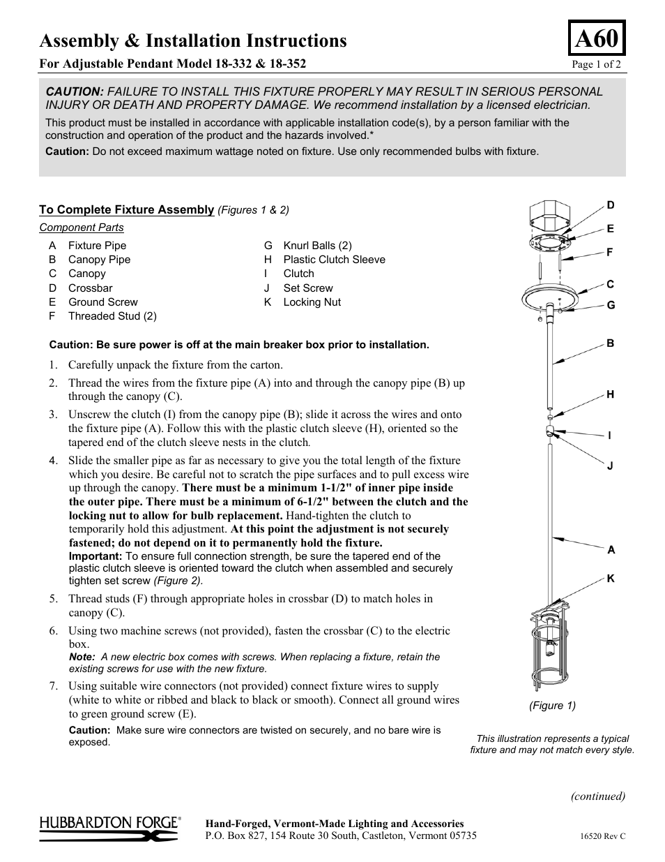 Hubbardton Forge 18352 User Manual | 2 pages