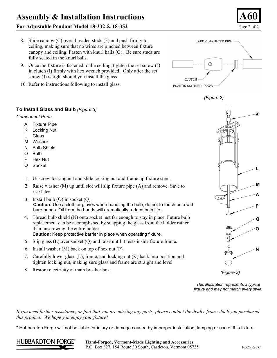 Assembly & installation instructions | Hubbardton Forge 18352 User Manual | Page 2 / 2