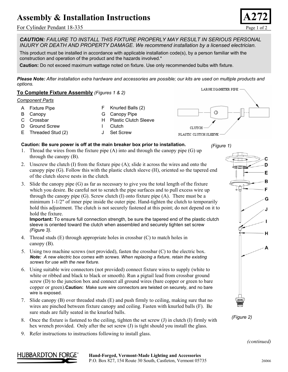 Hubbardton Forge 18335 User Manual | 2 pages