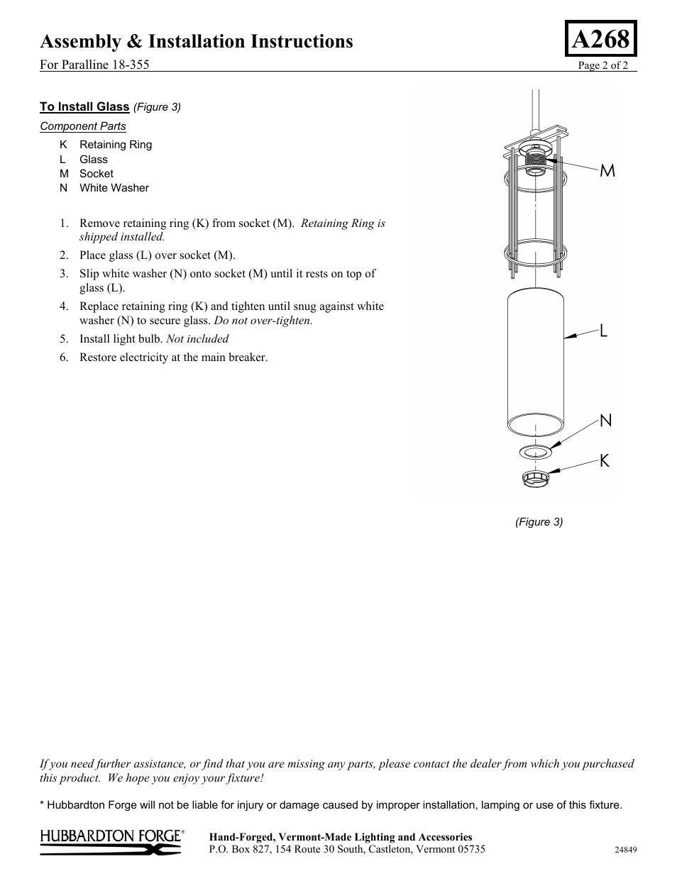 A268, Assembly & installation instructions | Hubbardton Forge 18355 User Manual | Page 2 / 2