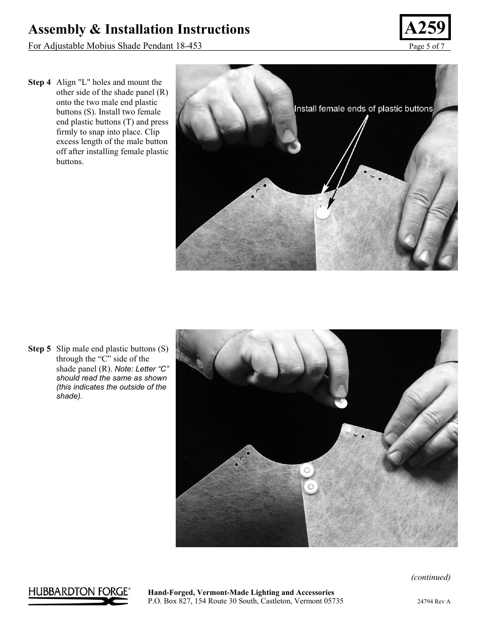 A259, Assembly & installation instructions | Hubbardton Forge 18453 User Manual | Page 5 / 7