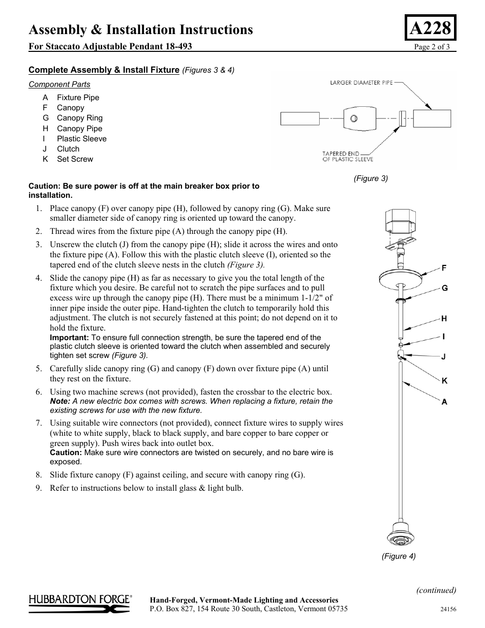 A228, Assembly & installation instructions | Hubbardton Forge 18493 User Manual | Page 2 / 3