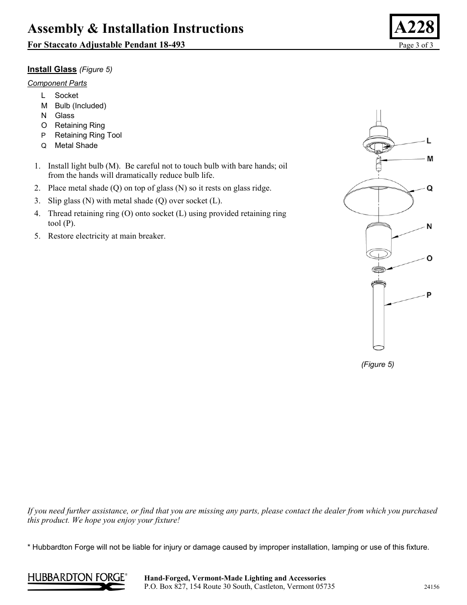 A228, Assembly & installation instructions | Hubbardton Forge 18493 User Manual | Page 3 / 3