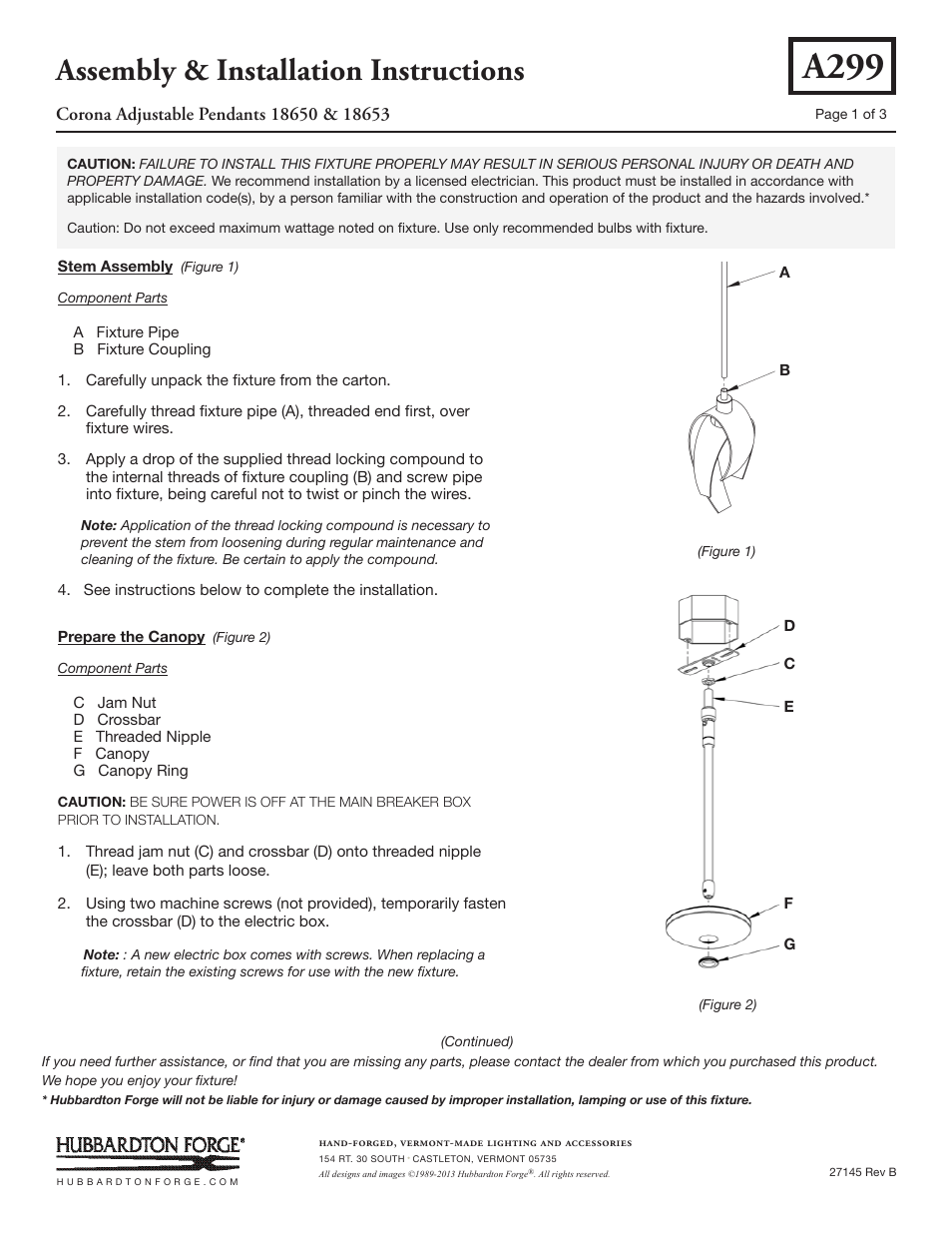 Hubbardton Forge 18650 User Manual | 3 pages