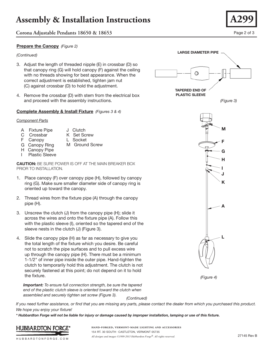 A299, Assembly & installation instructions | Hubbardton Forge 18650 User Manual | Page 2 / 3