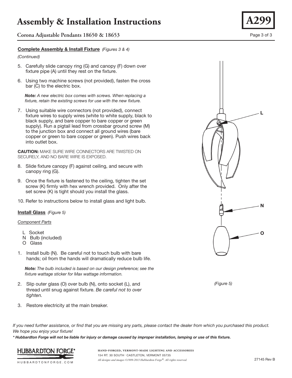A299, Assembly & installation instructions | Hubbardton Forge 18650 User Manual | Page 3 / 3