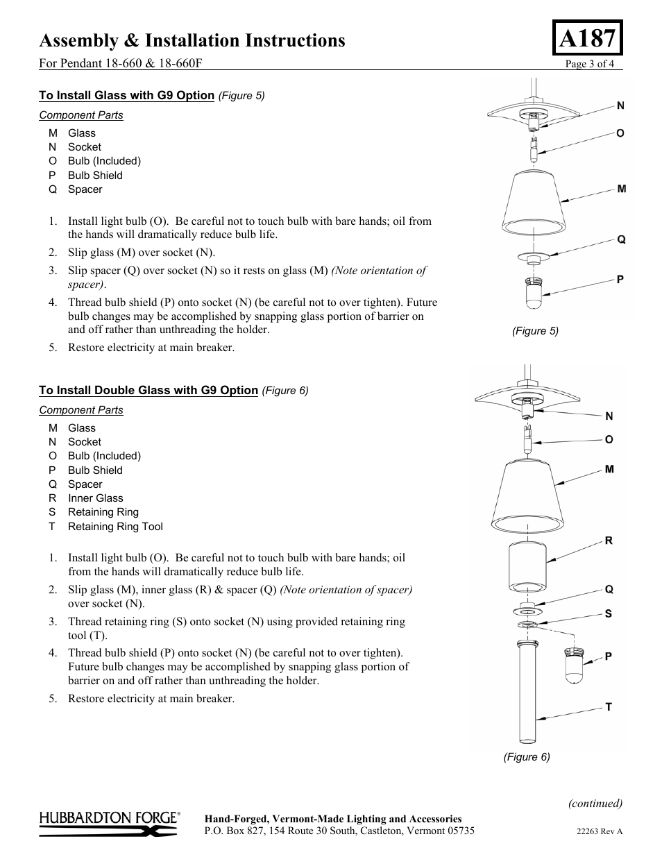 A187, Assembly & installation instructions | Hubbardton Forge 18660 User Manual | Page 3 / 4