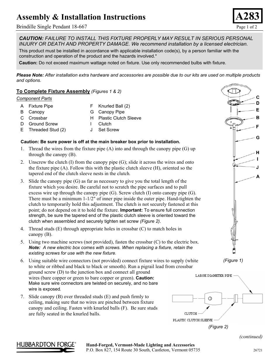 Hubbardton Forge 18667 User Manual | 2 pages