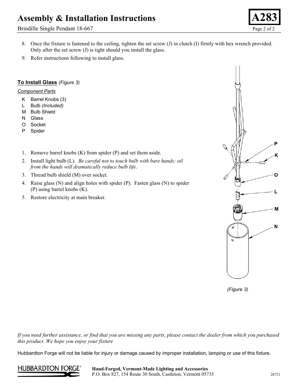 A283, Assembly & installation instructions | Hubbardton Forge 18667 User Manual | Page 2 / 2