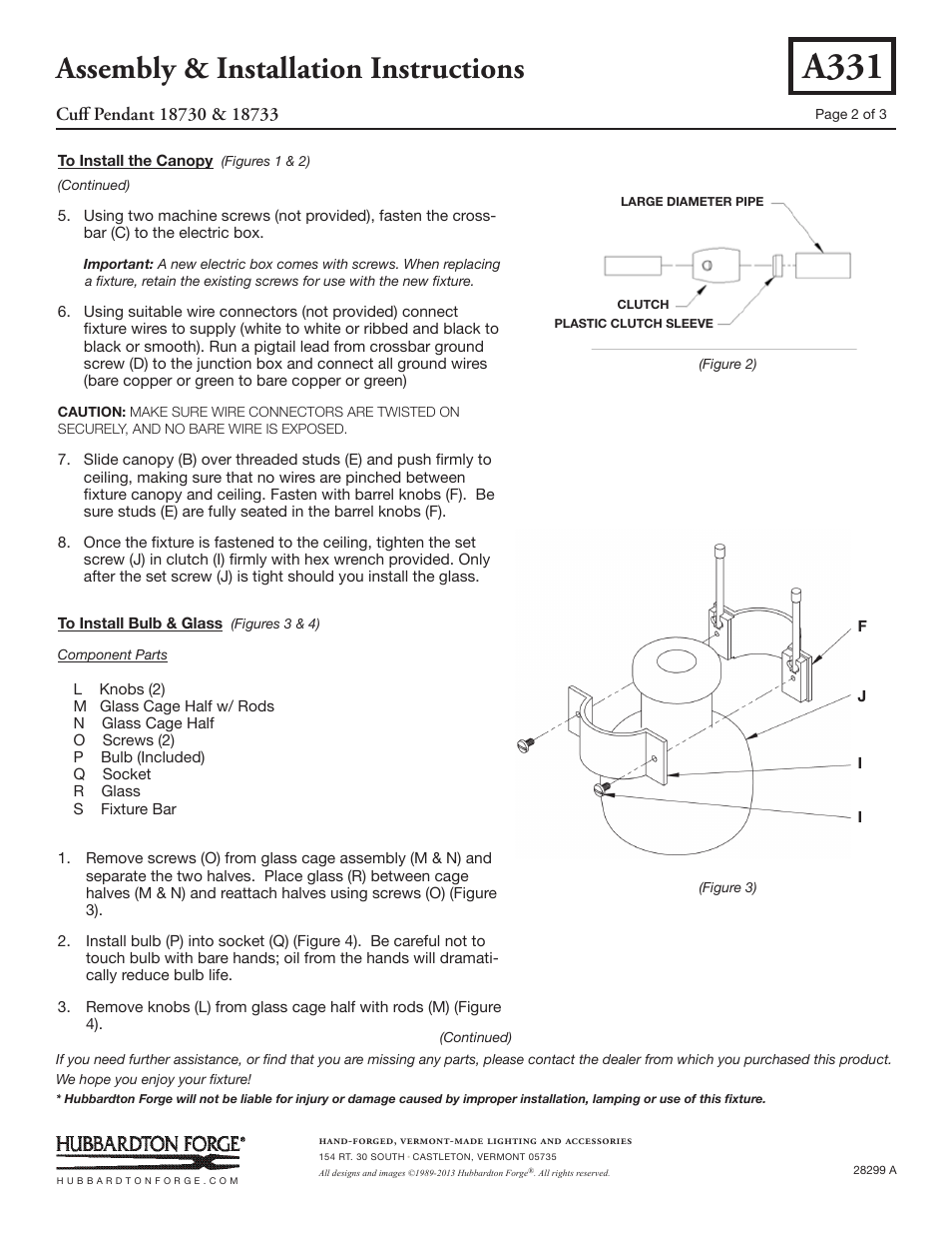 A331, Assembly & installation instructions | Hubbardton Forge 18730 User Manual | Page 2 / 3