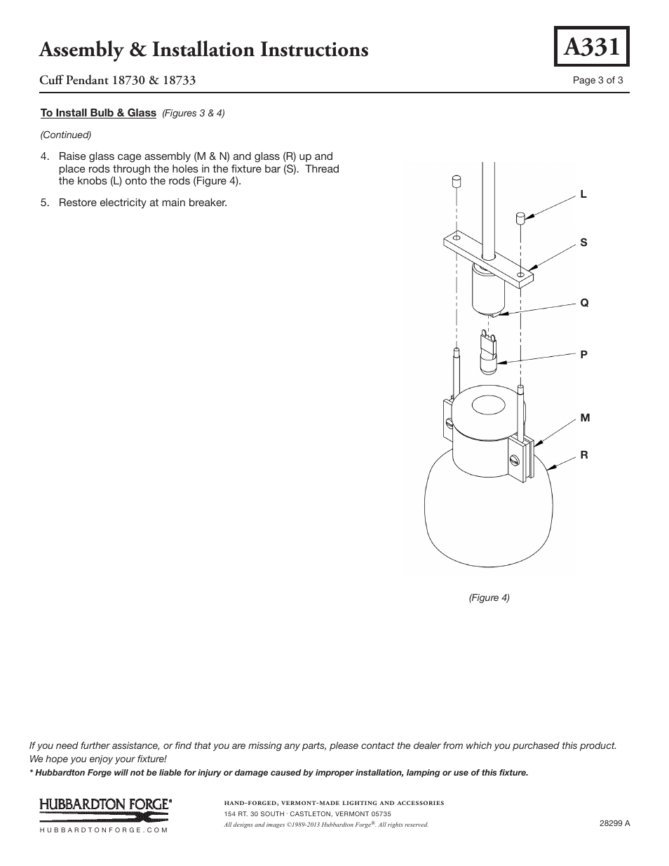 A331, Assembly & installation instructions | Hubbardton Forge 18730 User Manual | Page 3 / 3