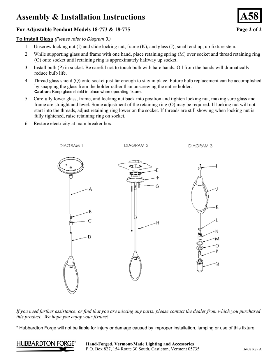 Assembly & installation instructions | Hubbardton Forge 18775 User Manual | Page 2 / 2