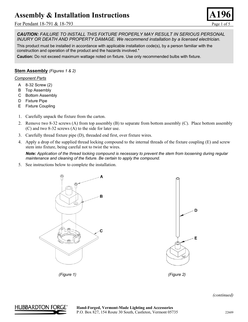 Hubbardton Forge 18793 User Manual | 5 pages